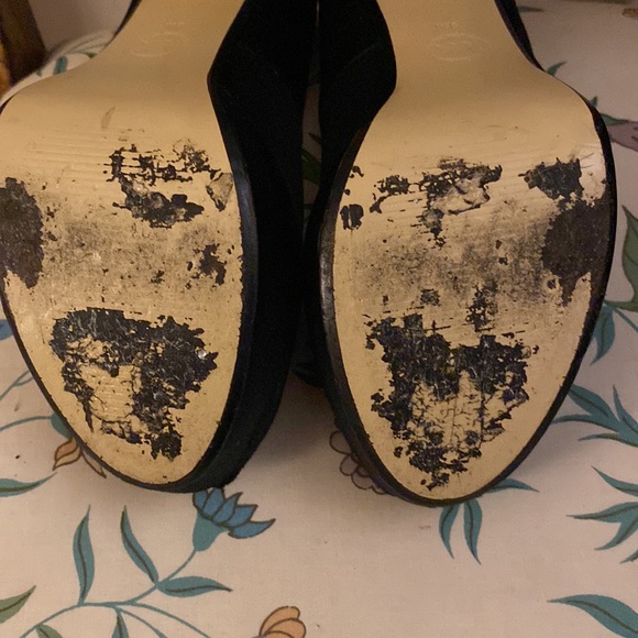 Michael Kors Stunning Black Satin Peep Toe Heels With Black Crystal Heel EUC - Picture 7 of 9